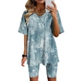 thumbnail image 2 of Blusas para Mujeres Casual Cuello en V Impresión de Manga Corta Blusa Y Pantalones Cortos Dos Piezas Pantalones Conjunto, 2 of 4