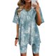 thumbnail image 4 of Blusas para Mujeres Casual Cuello en V Impresión de Manga Corta Blusa Y Pantalones Cortos Dos Piezas Pantalones Conjunto, 4 of 4