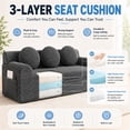 thumbnail image 6 of SESSLIFE 3 Seater Sofa Couch, Comfy Extra Deep Seat Cloud Couch with 3 Pillows and Side Pockets, Corduroy Low Profile Floor Sofa for Living Room, Compact No Assembly Couch, Dark Grey, 6 of 8