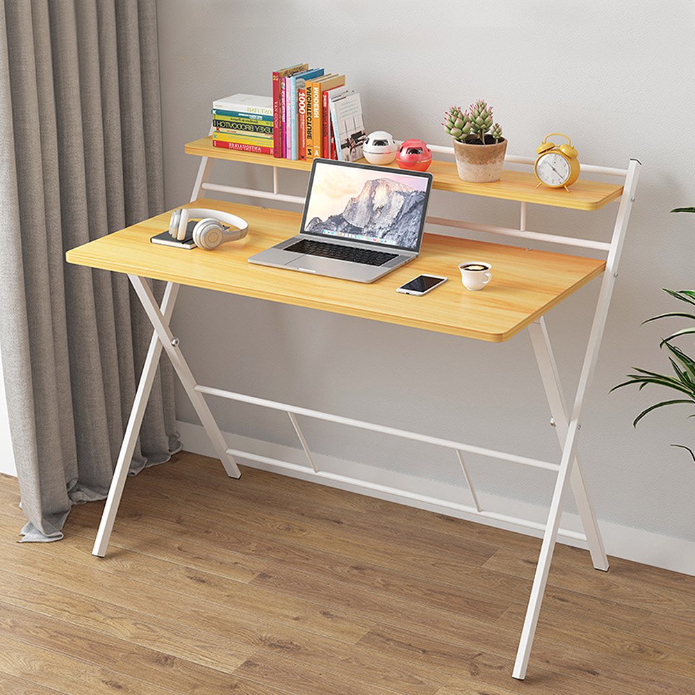Ansley&HosHo Small Folding Computer Desk Writing Table Workstation with Storage Shelf Home