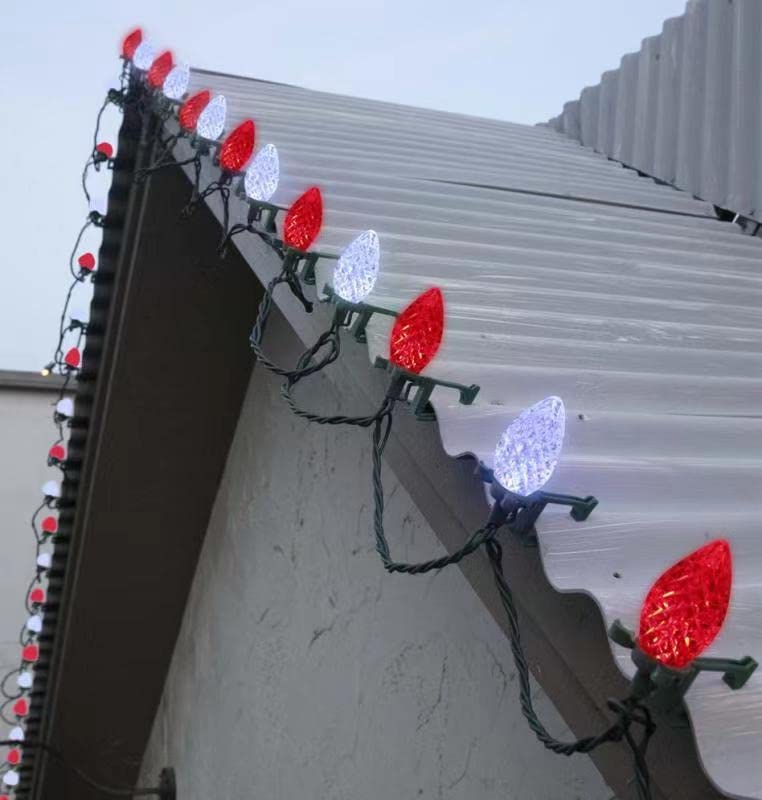 C9 Christmas Lights, 100 LED 60Ft Pure White and Red Quick Clip Outdoor