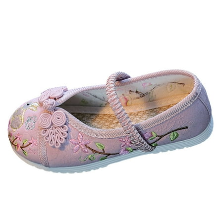

Girls Embroidered Party Shoes Flat Bottomed Retro Elegant Fashion Children Performance Birthday Sandals Baby Daily Footwear Casual First Walking