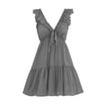 thumbnail image 4 of Women's Solid Color Sleeveless V Neck Mini Dress Ruffle Petal Sleeve Tiered Summer Dress Dark Gray XXL(XXL), 4 of 7