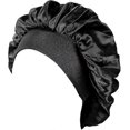 thumbnail image 2 of gorros de satén para dormir, de seda, para mujer (negro y burdeos), 2 of 5
