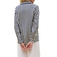 thumbnail image 3 of INSPIRE CHIC Women's Satin Striped Shirt Button Down Long Sleeve Office Blouse XL Navy Blue, 3 of 5