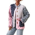 thumbnail image 2 of Women's Cropped Quilted Jacket Cardigan Floral Printed Long Sleeve Open Front Short Coats Powder Blue S, 2 of 10