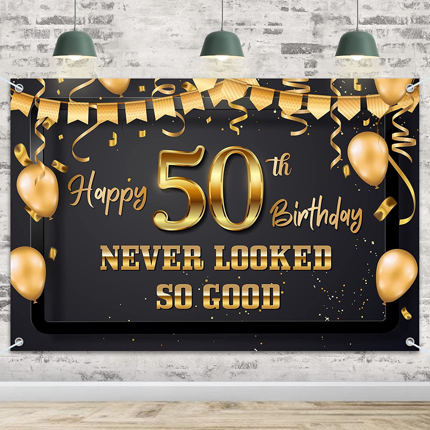 HAMIGAR "50 Never Looked So Good" Banner Backdrop - 6x4ft Funny 50th Birthday Decorations, Black Gold