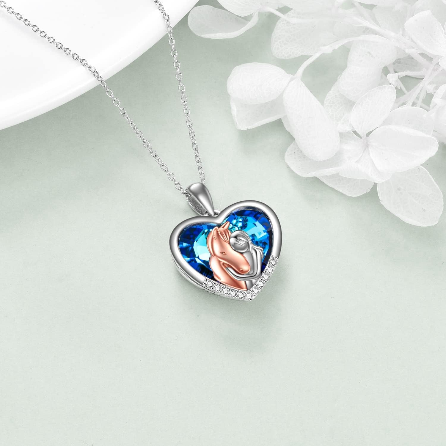 YAFEINI Horse Pendant Necklace Jewelry 925 Sterling Silver Women Embrace Horse Gift For Women