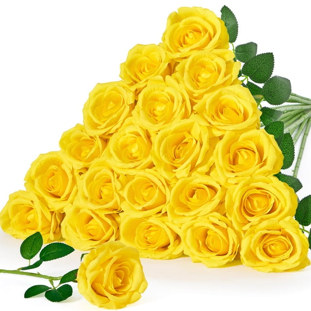 Rosas Artificiales Serwalin 20 unidades Amarillas Tacto Real 50 cm