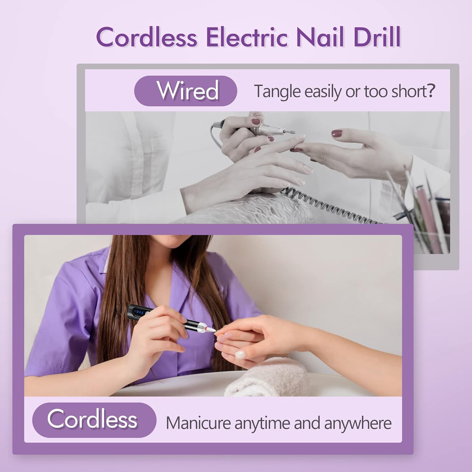 Aorsher Cordless Electric Nail Drill Professional E-File Nail Drill Kit for Acrylic, Gel Nails, Manicure Pedicure Polishing Shape Tools Design for Home Salon Use Gray
