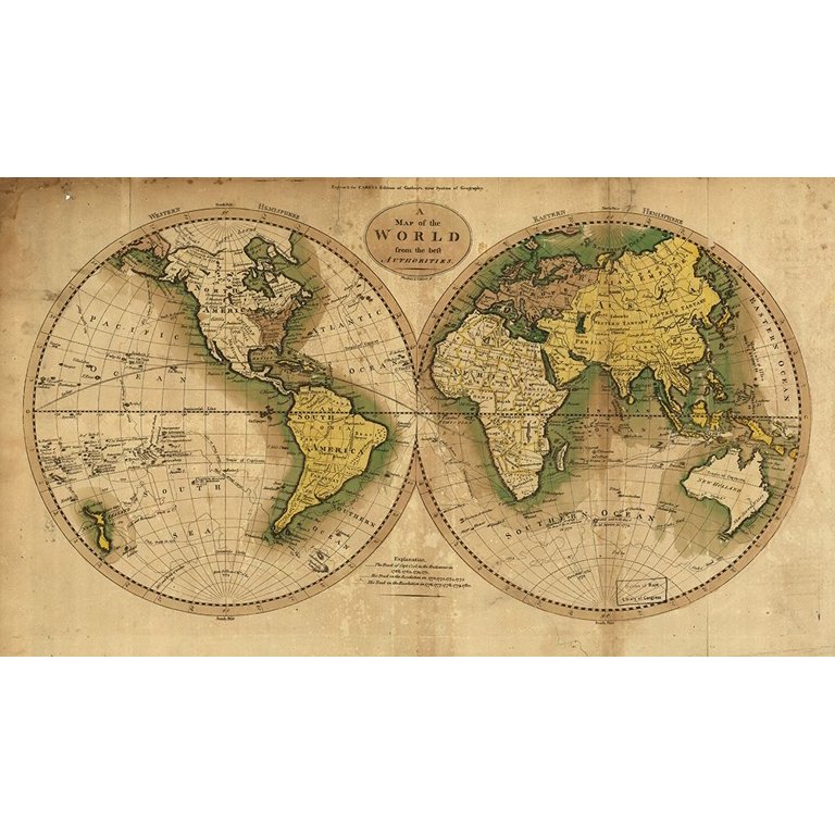 Vintage Maps 24x16 Black Ornate Wood Framed with Double Matting