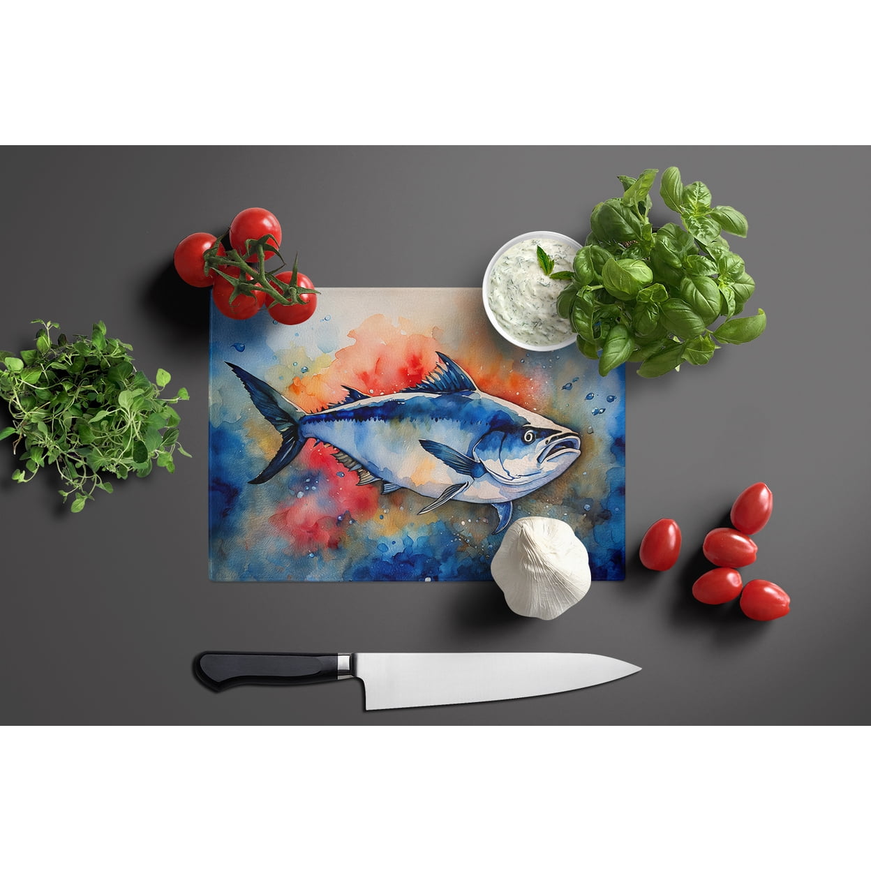 Bluefin Tuna Glass Cutting Board Large 12 in x 15 in