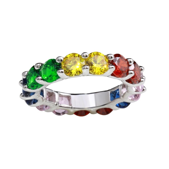 Multicolor Large Round Cubic Zirconia Eternity Ring Sterling Silver Size 5