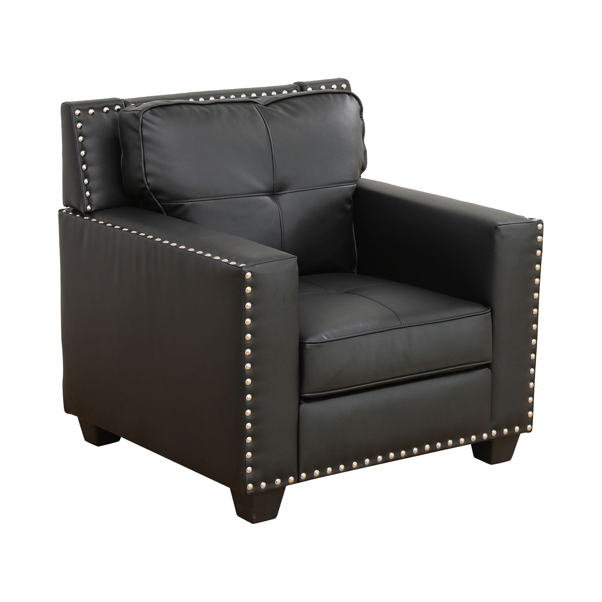 Aukfa 3-Piece Module Sofa Set for Living Room, 3-Seater Deep Seat Couch, Loveseat, Armchair, Leather, Black