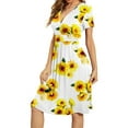 thumbnail image 2 of XXLvision Women Floral Print Summer Beach Dress V-Neck Short Sleeve Side Pockets Elastic Waist Casual Midi Dress, 2 of 4