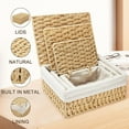 thumbnail image 3 of Small Storage Baskets with Lid, Kvago Set of 3 Size Storage Box, Paper Rope Storage Bin with Removable Liner and Metal Frame for Toys Cosmetics Bedroom Closet Desk Organizer (Beige), 3 of 9