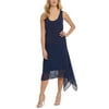 DKNY Womens Mixed-Media Midi Dress Medium Ink