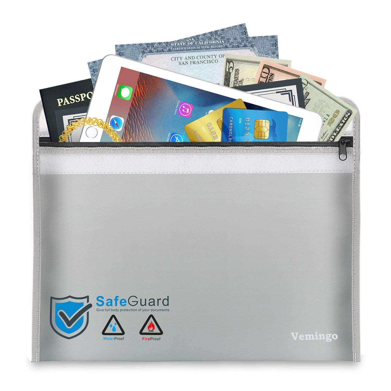 Fireproof Document Bags Waterproof Money Bag File Folder Cash Pouch Safe Case US 