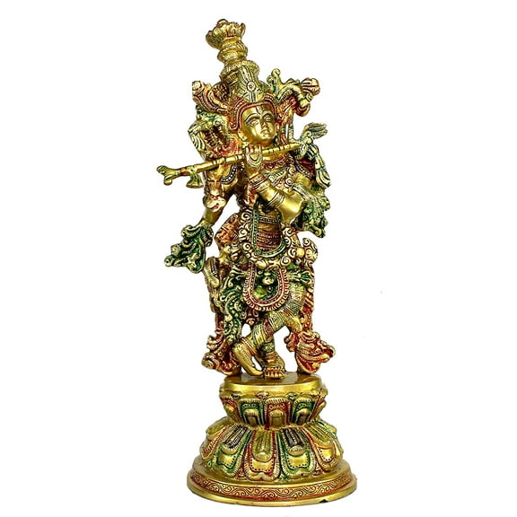 eSplanade - Brass Krishna - Medium Size - Brass Kishan Krishna Murti Idol Statue Sculpture (15" Krishna)