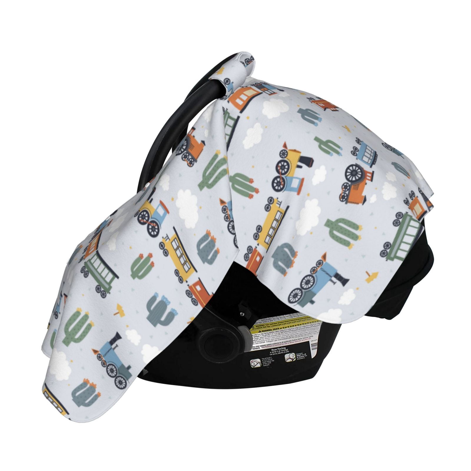 Naloa Trains And Cactuse Baby Car Seat Cover, Breathable Baby Carrier Cover, Multiuse Baby Carrier Cover & Nursing Breastfeeding Cover