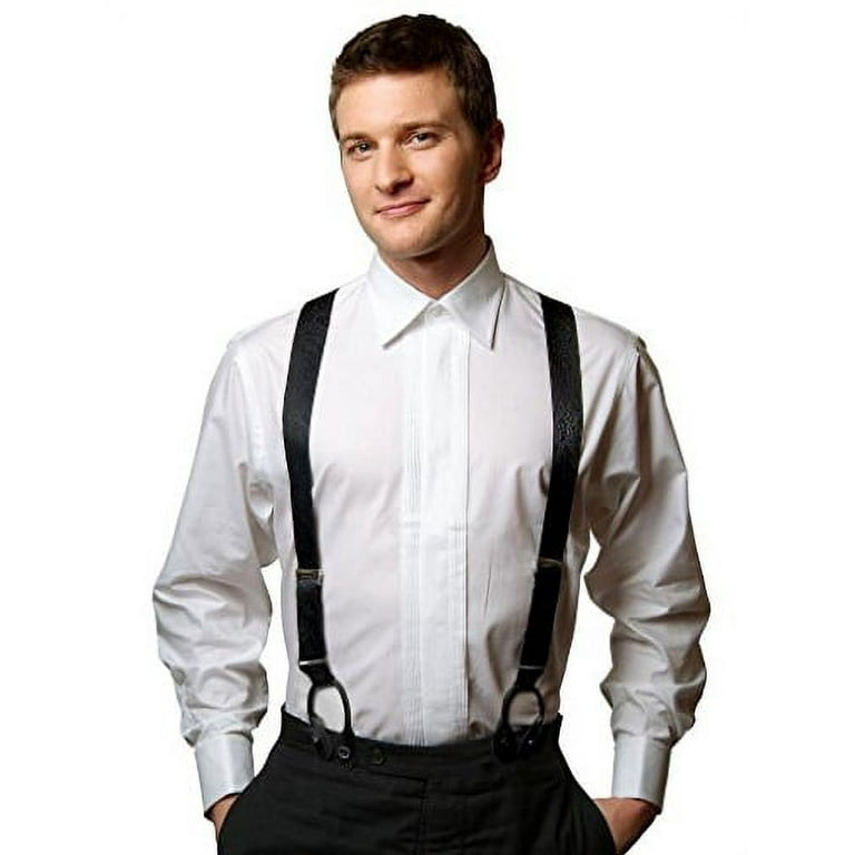Hold'Em Silk Y - Back Fancy Solid Button Suspender for Men - Black Paisley  Design