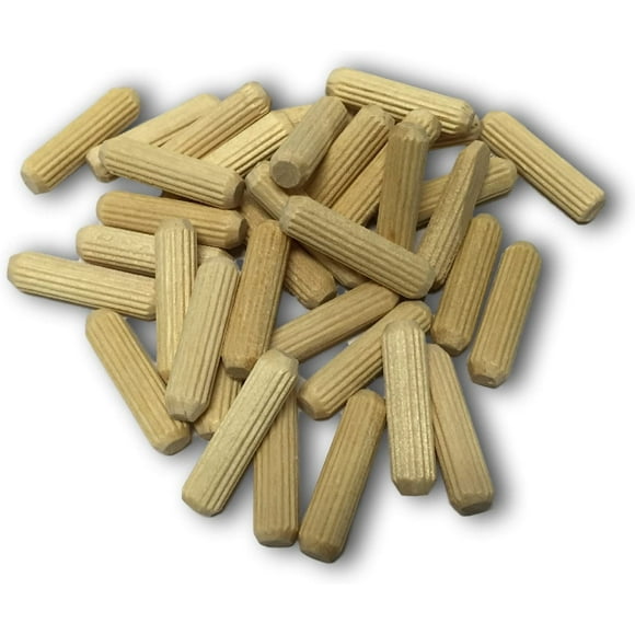 Wood Dowels 100 Pins 6mm 15/64" x 1 1/4" 100 Pack #1 Best Fluted Wooden Dowel Pins in Reusable Bag Chamfered Beveled Edges