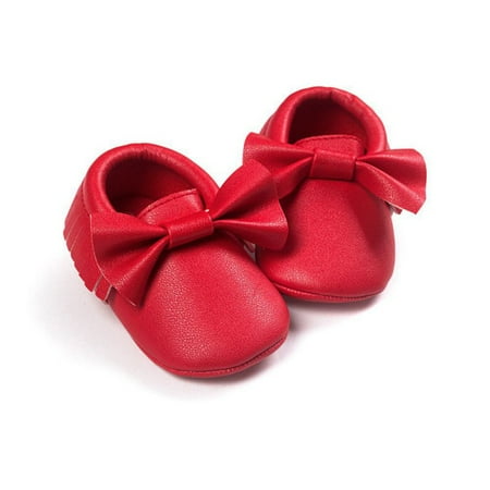 Infants Leather Trainers - Infant Girl Baby Soft Sole Leather Tassel Bowknot Princess Shoes for 0-18M