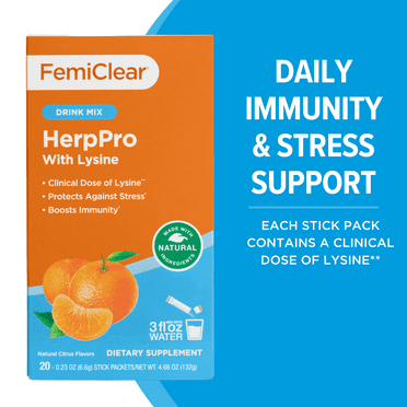 FemiClear HerpPro Immunity and Stress Support with L-Lysine Dietary Supplement Drink Mix 20ct