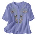 thumbnail image 5 of Women's Embroidered Tops Floral Tunic V Neck Short Sleeve T Shirt Summer Casual Tops Peasant Tunic Loose Blouse QURATI, 5 of 6