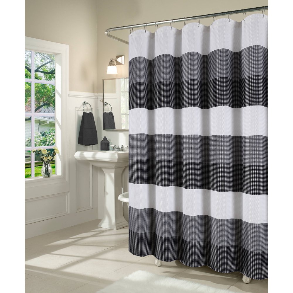 Dainty Home Ombre Waffle Weave Fabric Shower Curtain