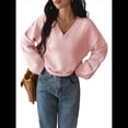 thumbnail image 2 of Suéter de Larga de Otoño para Mujer, Cuello en V, Informal, Ligero, de Punto Rosa M, 2 of 10