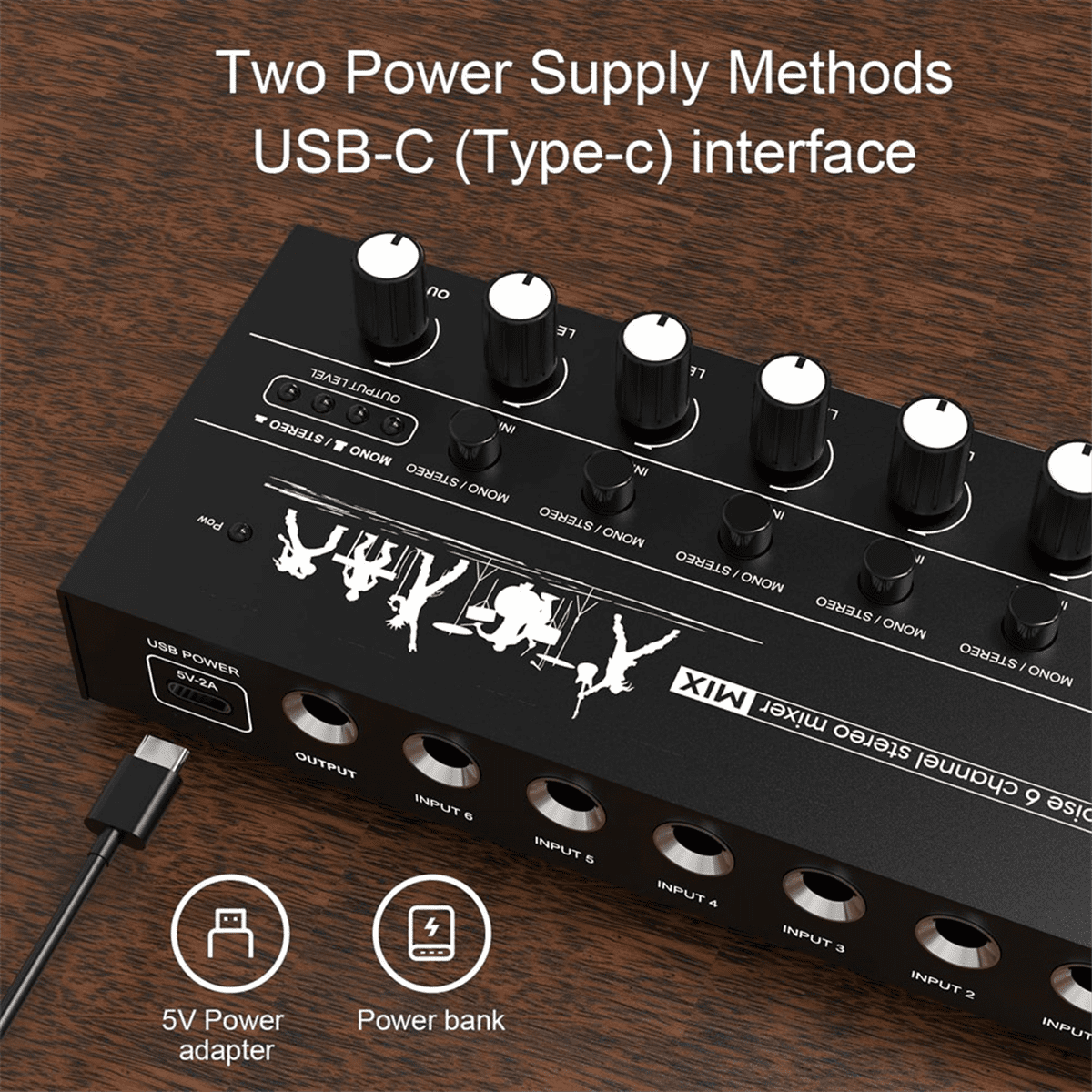 Mini Stereo Audio Mixer 6 Channel Microphone Mixer Instrument Expander for Guitar/Electric Keyboard/Amplifier/Speaker,Black