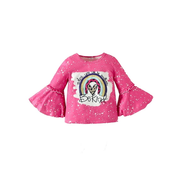 Bagilaanoe Little Girl Fall Sweatshirts Toddler Letter Rainbow/Tie Dye Print Long Sleeve Pullover 3T 4T 5T 6T 7T 8T Kids Casual Tees Tops Clothes