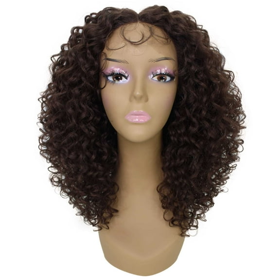 LUXLUXE Precious Curly Curly 17 in Long Lace Front Wig, Heat Resistant Fibers ,Medium Brown