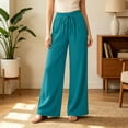 thumbnail image 5 of Lmueinov Womens Wide Leg Pants with Pockets Cotton Drawstring High Waisted Flowy Palazzo Pants Summer Fall Lightweight Loose Fit Travel Vacation Pants, 5 of 5