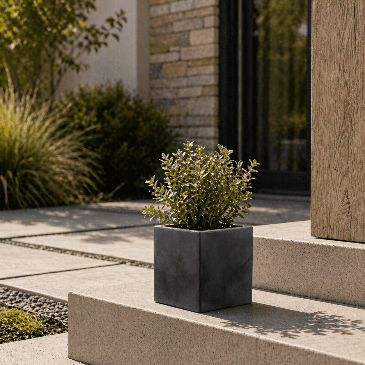 Ecobo 8" Eco-Friendly Square Pot Planter, Bloco Indoor/Outdoor use, Durable, Versatile & Lightweight, Designed by Brazilian Artisans, Contemporary All-Weather Design – Black