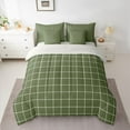 thumbnail image 3 of Homewish Vintage Rectangle Plaid Twin Bedding Sets 7-Piece, Stripes Ombre Bedding Comforter Set, Green Abstract Artwork Reversible Sheet Sets, Ultra Soft Bedroom Decor, 3 of 8