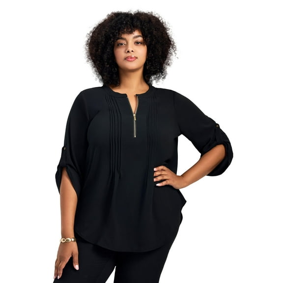 Avenue Women's Plus Size Hailey Zip Front Pintuck Blouse