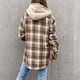 thumbnail image 3 of Chaqueta con capucha desmontable para mujer, chaqueta con capucha a cuadros a la moda, suave, cómoda y cálida, color caqui XXL, 3 of 6