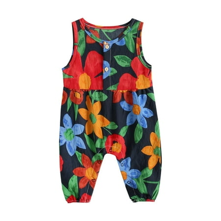 

XYIJANI Newborn Pajamas Baby Girl Infant Girls Colorful Cartoon Floral Cotton Baby Long Climb Neonatal Sleeveless Garment Children Pants Crawl Suit Clothes (Blue E)
