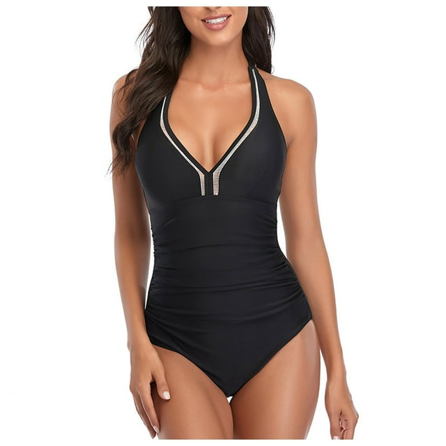 Gibobby Trajes de baño mujer una pieza Traje de baño brasileño Bikini Bandeau Bandeau Set Traje de baño Ropa de playa Push-Up Mujeres Trajes de baño Tank(Negro,CH)