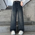 thumbnail image 4 of Dakiuu Teen Juniors Girls Dark Wash Wide Leg Denim Pants Allover Mini Bow Embroidered Elastic High Waist Loose Casual Baggy Jeans for Kids School Street Wear, 4 of 8