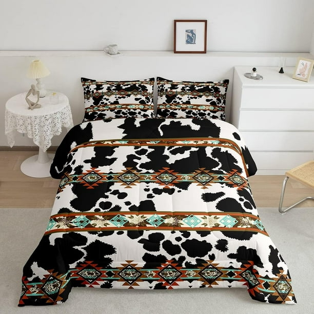 YST Cowhide Comforter Set Western Bedding Sets Twin,Black and White