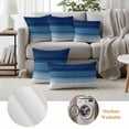 thumbnail image 6 of Navy Blue Ombre Outdoor Waterproof Pillow Covers, Modern Abstract Art Blue White Striped Decorative Square Throw Pillowcase Sofa Cushion Sham for Patio/Couch/Chair, 26"x26" 2 Pack, 6 of 8