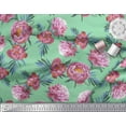 thumbnail image 3 of Soimoi Vert Coton Jersey Tissu Feuilles & Imprimé Floral 1 Yard 58 Inch Wide, 3 of 3