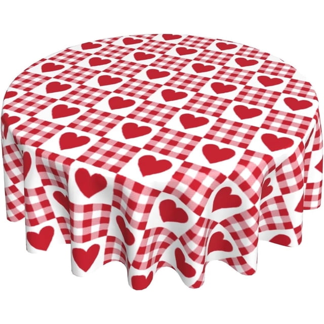 Nappe de la Saint-Valentin 60 Pouces Ronde Rouge Cœurs d'Amour Carreaux Buffalo Cercle Nappe Romantique Décorative Housse de Table Résistante aux Plis pour Cuisine Salle à Manger Cadeau de Mariage