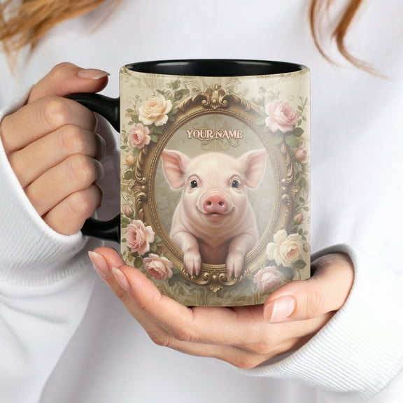 Lotusprinthandmade Personalized Pig Lover Black Ceramic Mug (11oz) (Made In US) – Animal Pig Coffee Mug