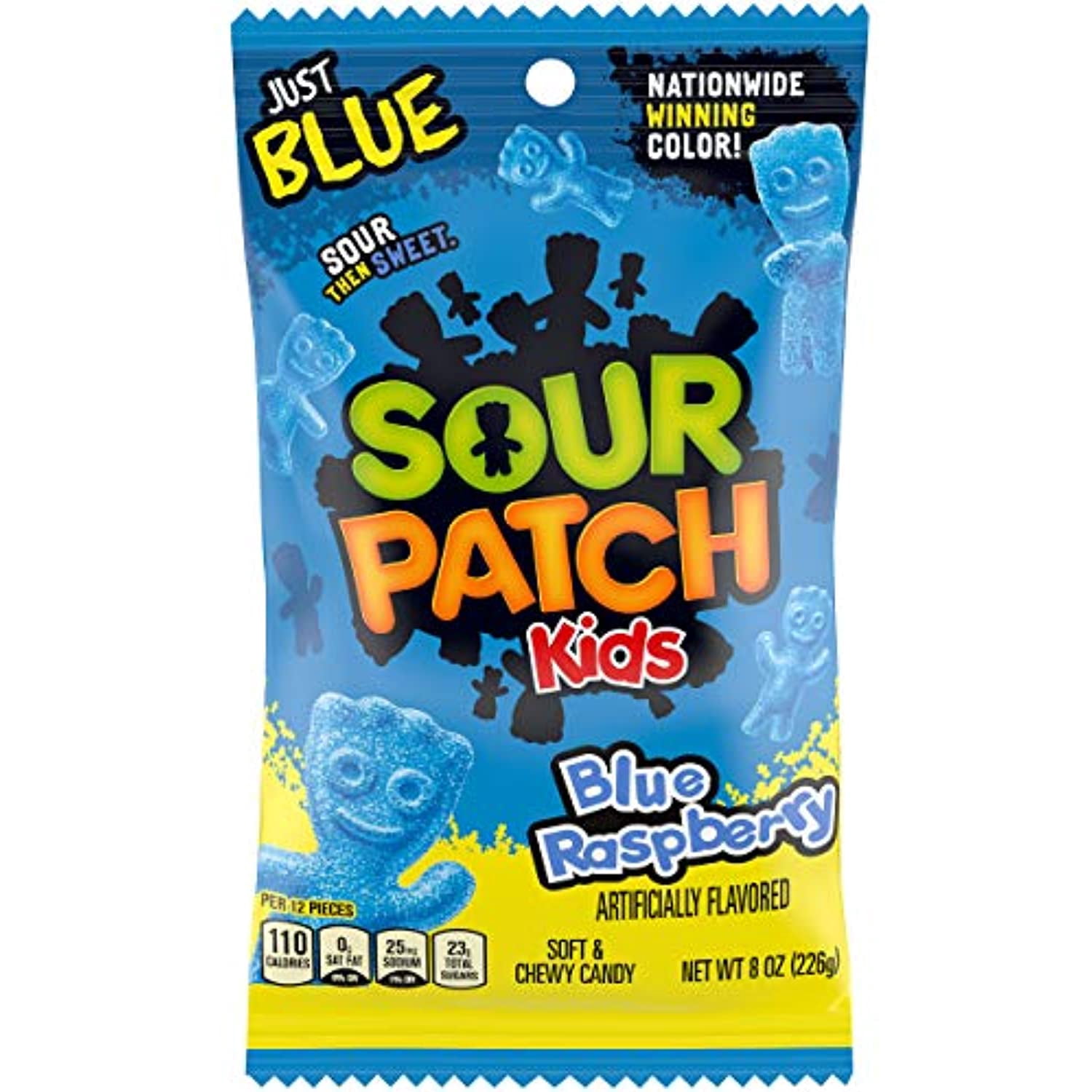 Sour Patch Kids Blue Soft Chewy Candy 8 Oz Bags 12, Raspberry, 12 Count