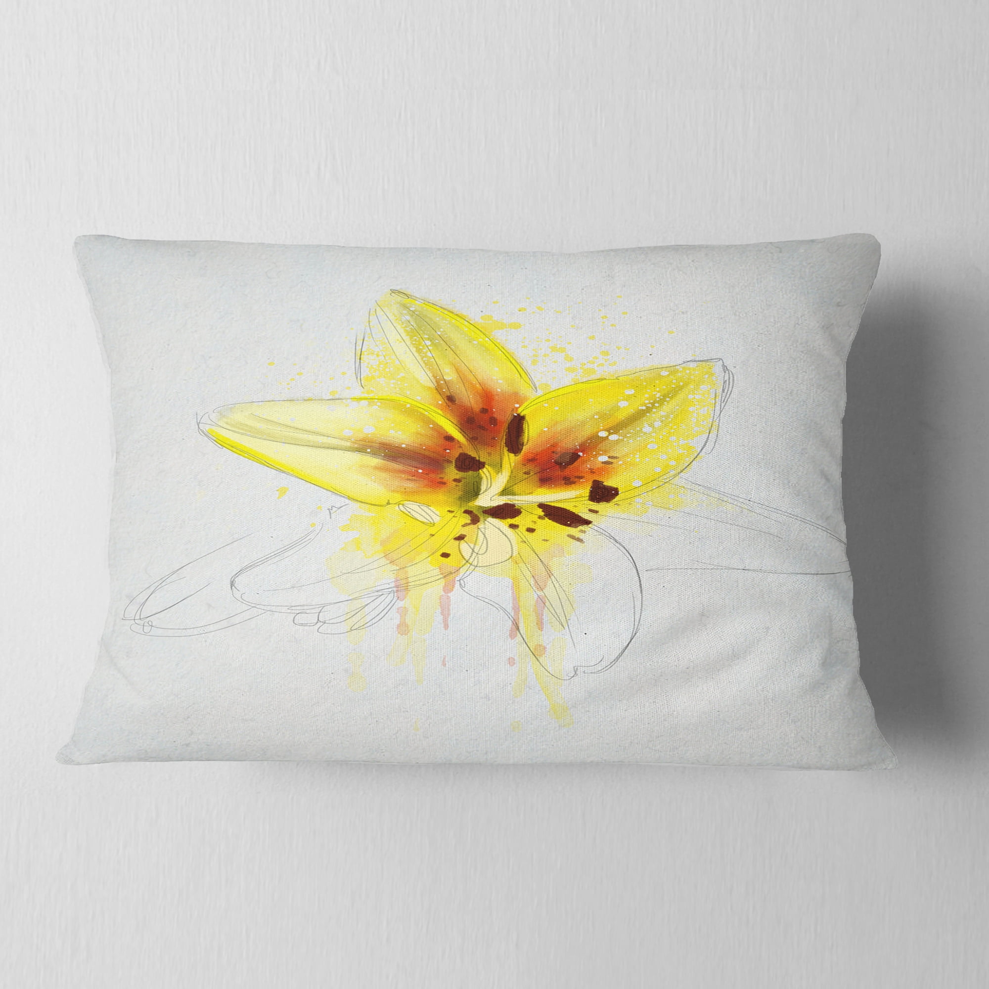 Designart Wonderful Yellow Lily Flower Sketch - Floral Throw Pillow - 12x20