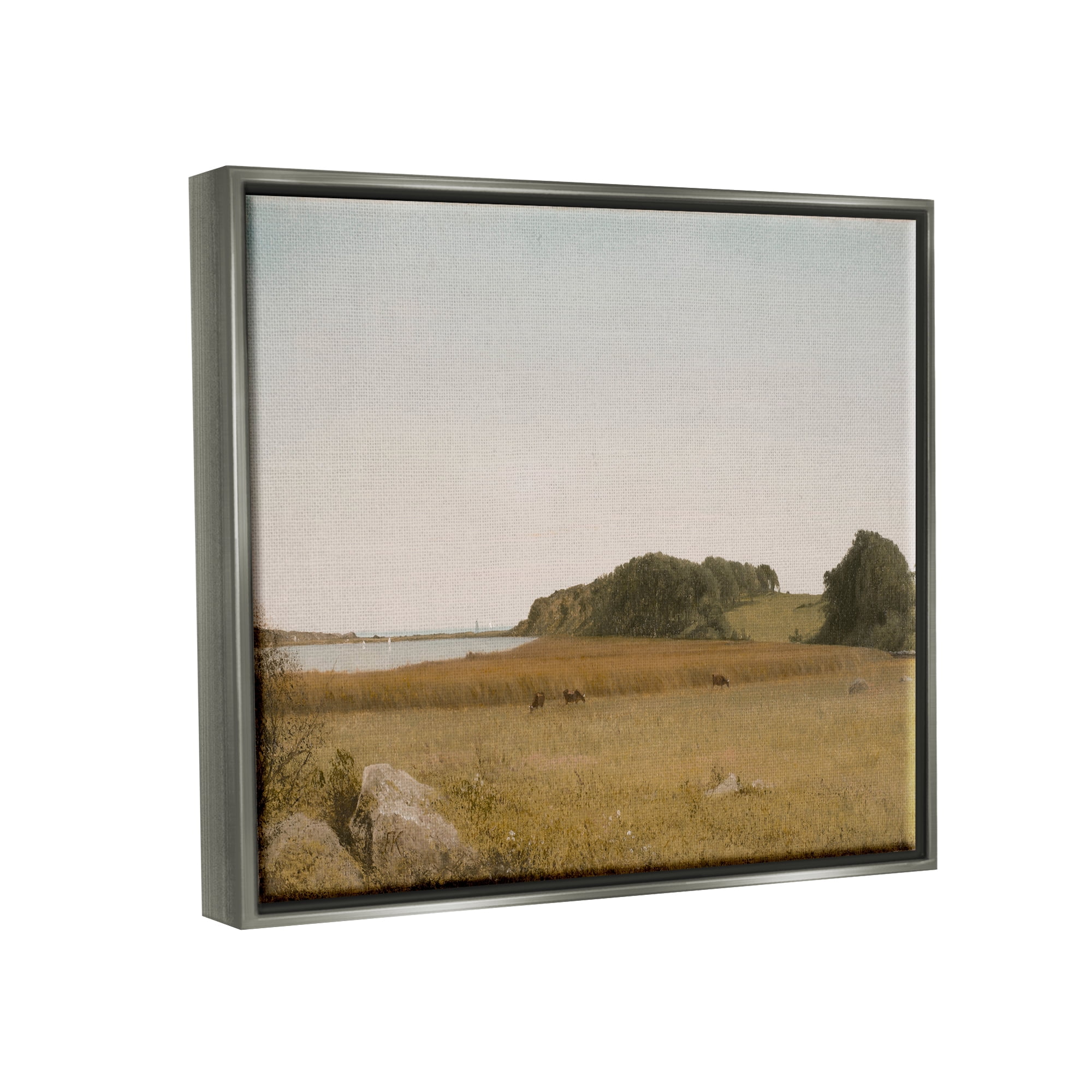 Stupell Industries Countryside Grazing Cows Landscape Photography Gray Floater Framed Canvas Art Print Wall Art, 31 x 25